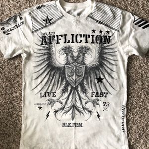 Affliction Mens M White with Blk Lettering